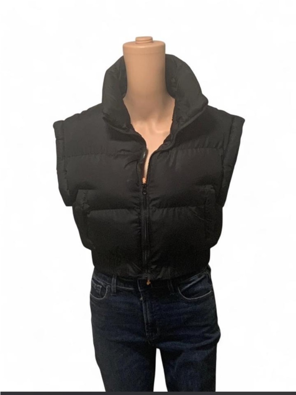 Black Puffer Vest - Sleeveless  Zip Front